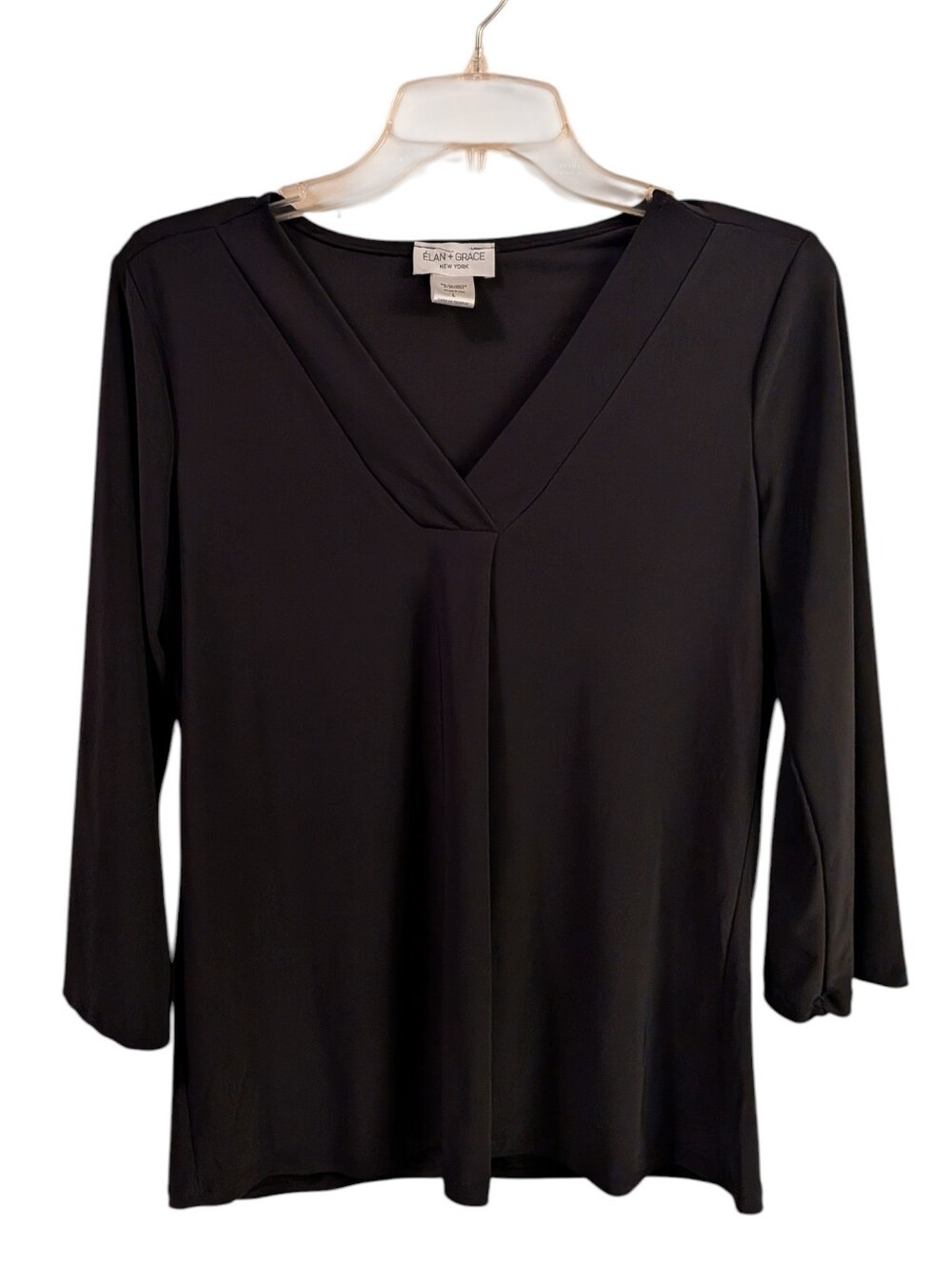 Élan + Grace Black Blouse 3/4 Sleeve Elegant Flowy Shirt Size L